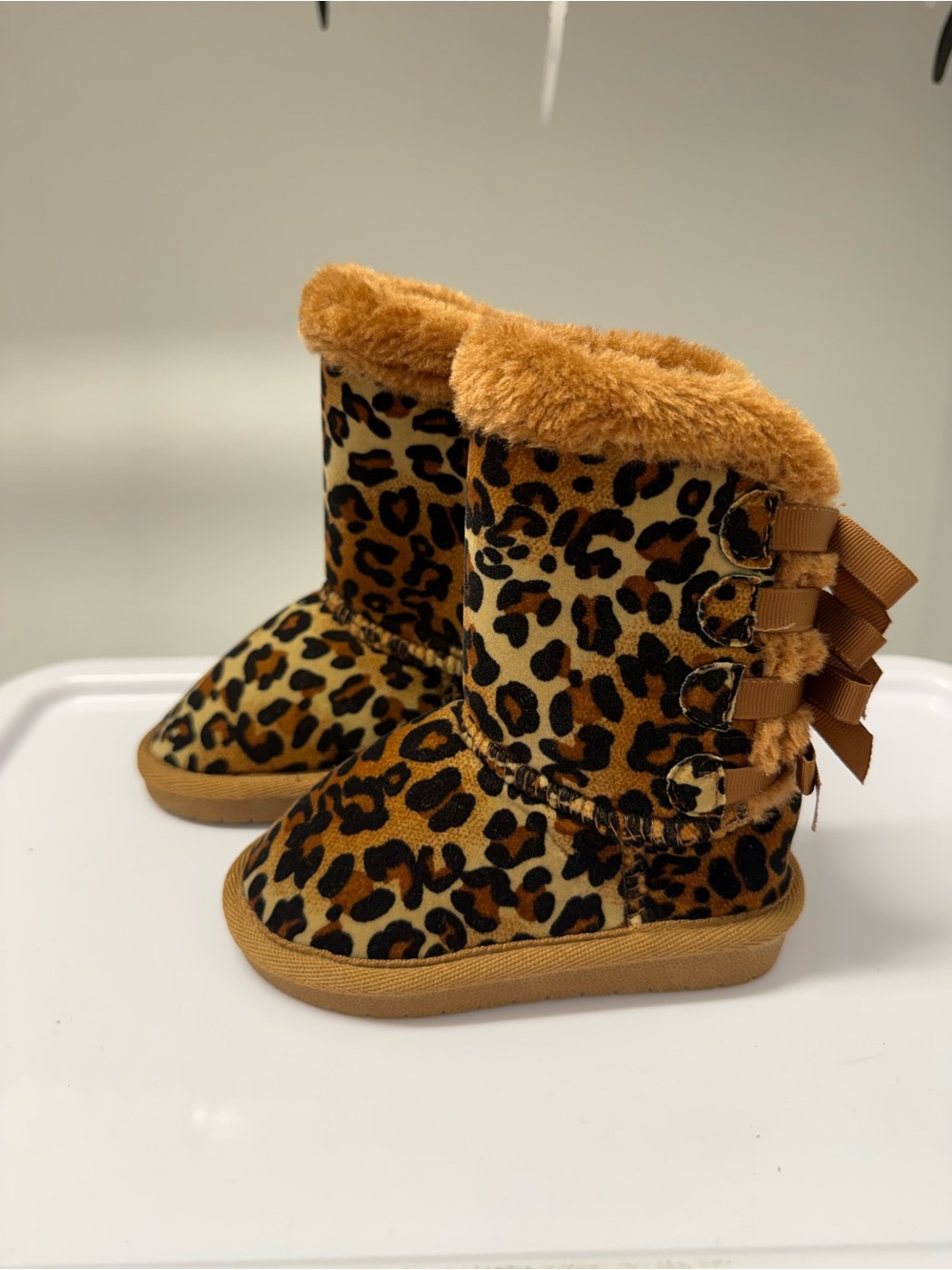 Link Kids Leopard Print Faux Fur Boot - Brown/Tan/Black